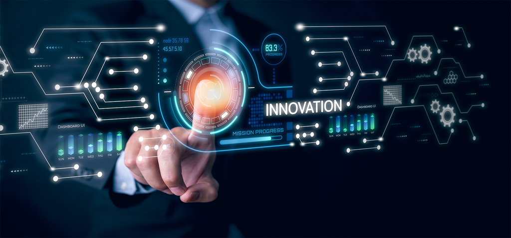 Businessperson touching a futuristic digital interface