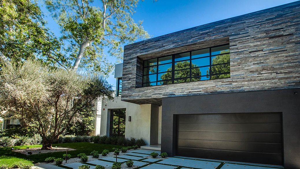 Modern home with stone façade